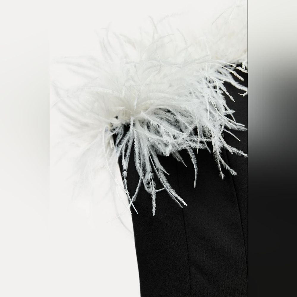 NWT ZARA mini dress with feathers contrast white and black - Picture 13 of 17
